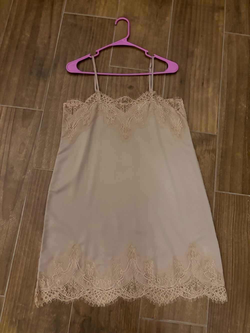 Storia Beige Lace Trim Slip Dress